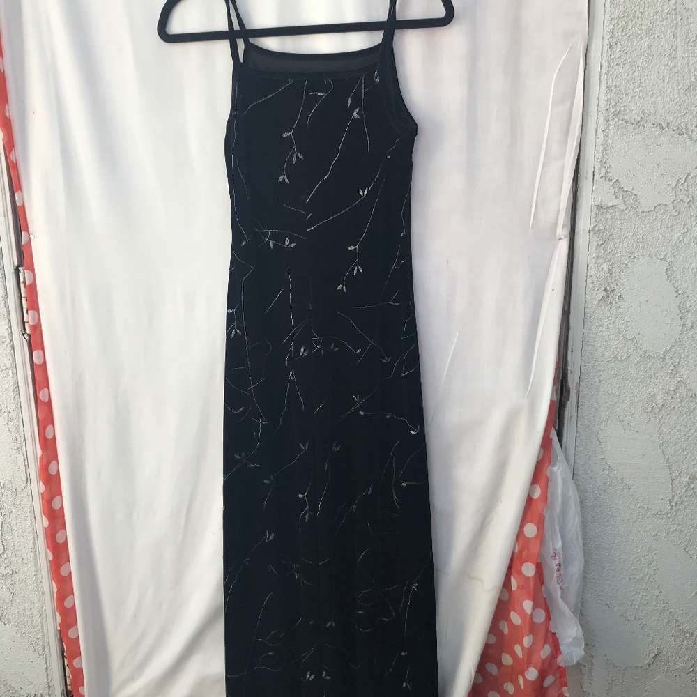 Black vintage velvet maxi sheath dress 90s Size M